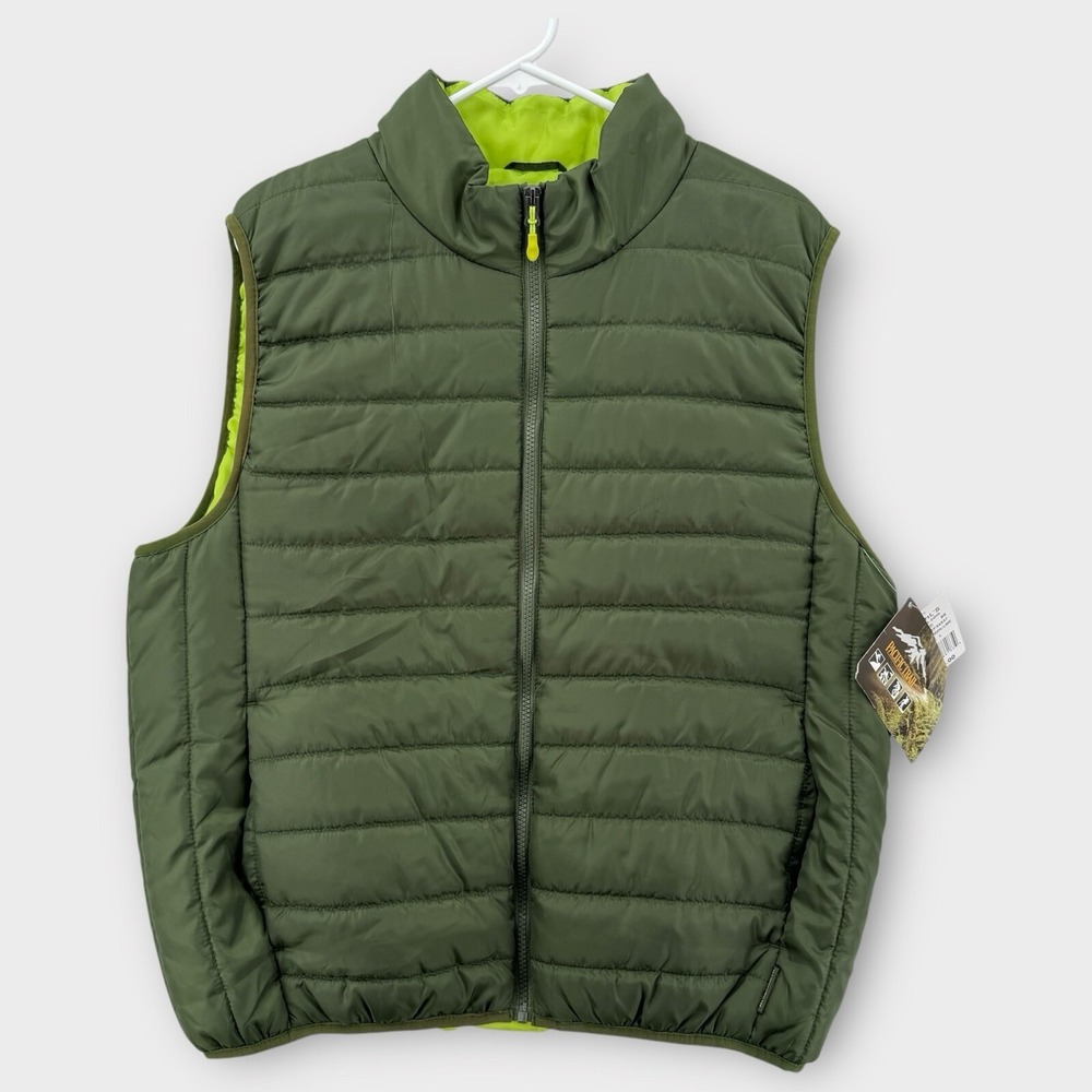Pacific Trail Puffer Jacket Mens Large Vest Army Green‎ Quilted Hiking Lined NEW